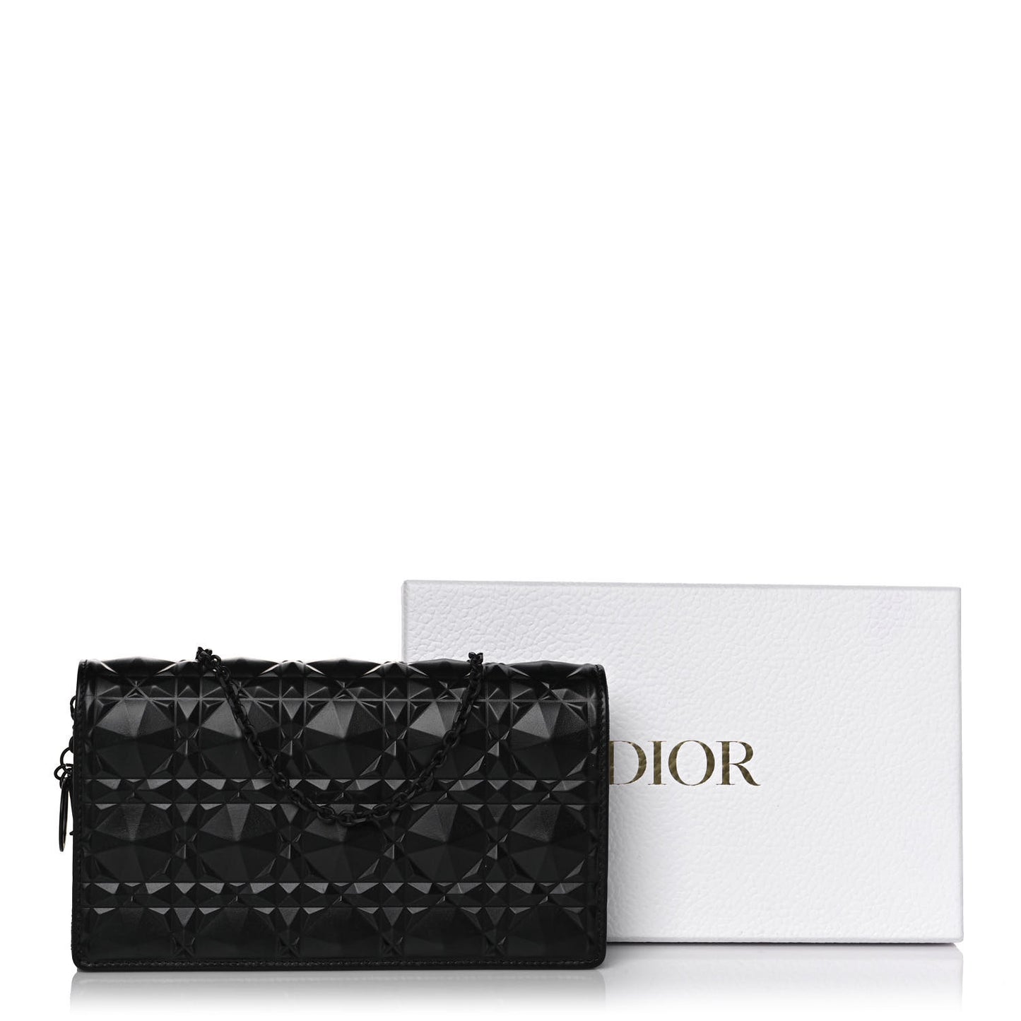 Calfskin Cannage Diamond Lady Dior Chain Wallet Black