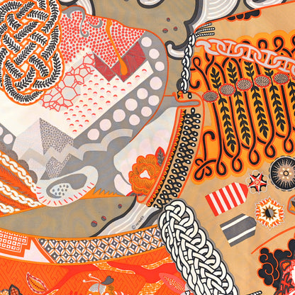 Hermes Silk Twill Duo Cosmique Scarf 90 Caramel Orange Gris 3 of 3