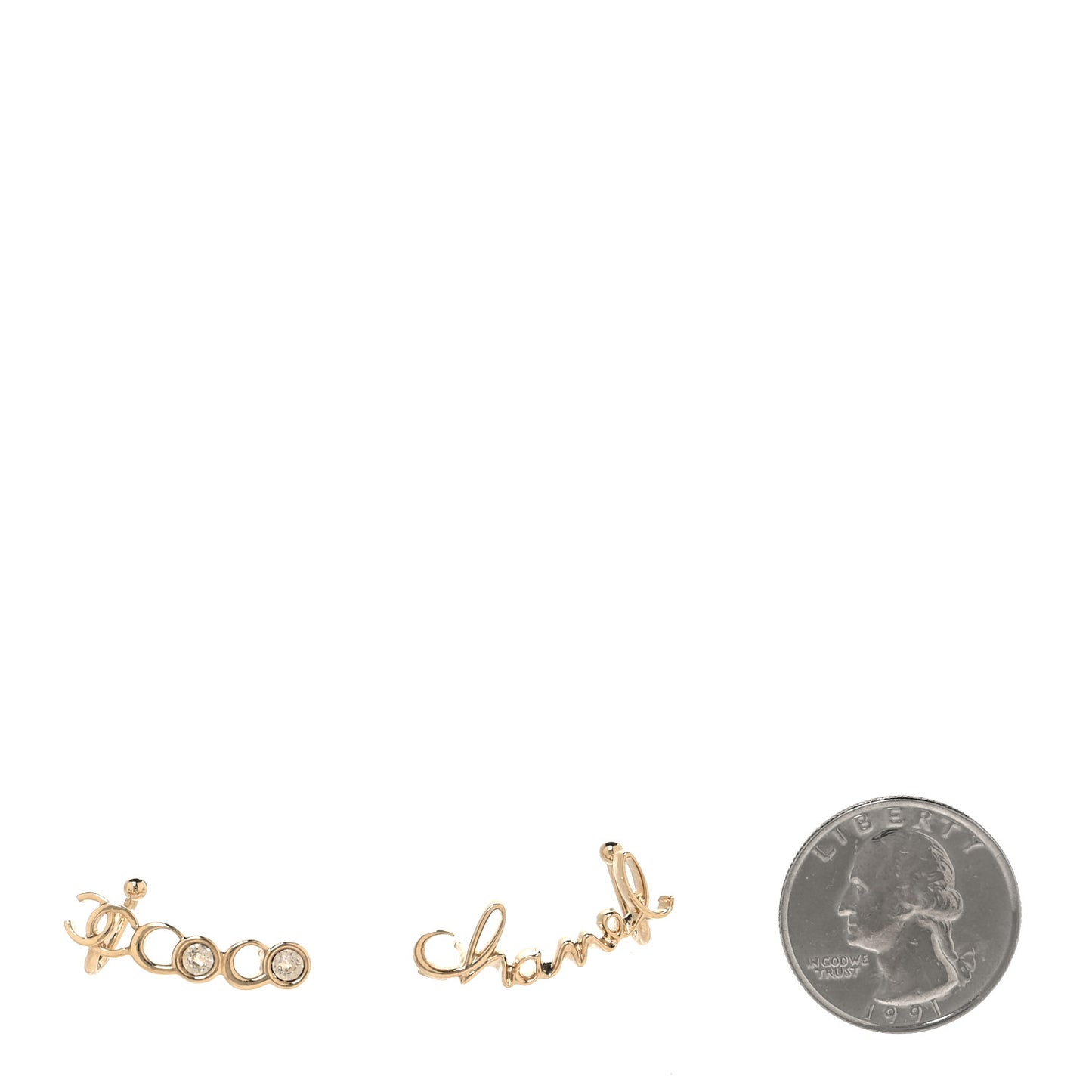Metal Crystal Coco Script CC Climber Earrings Gold