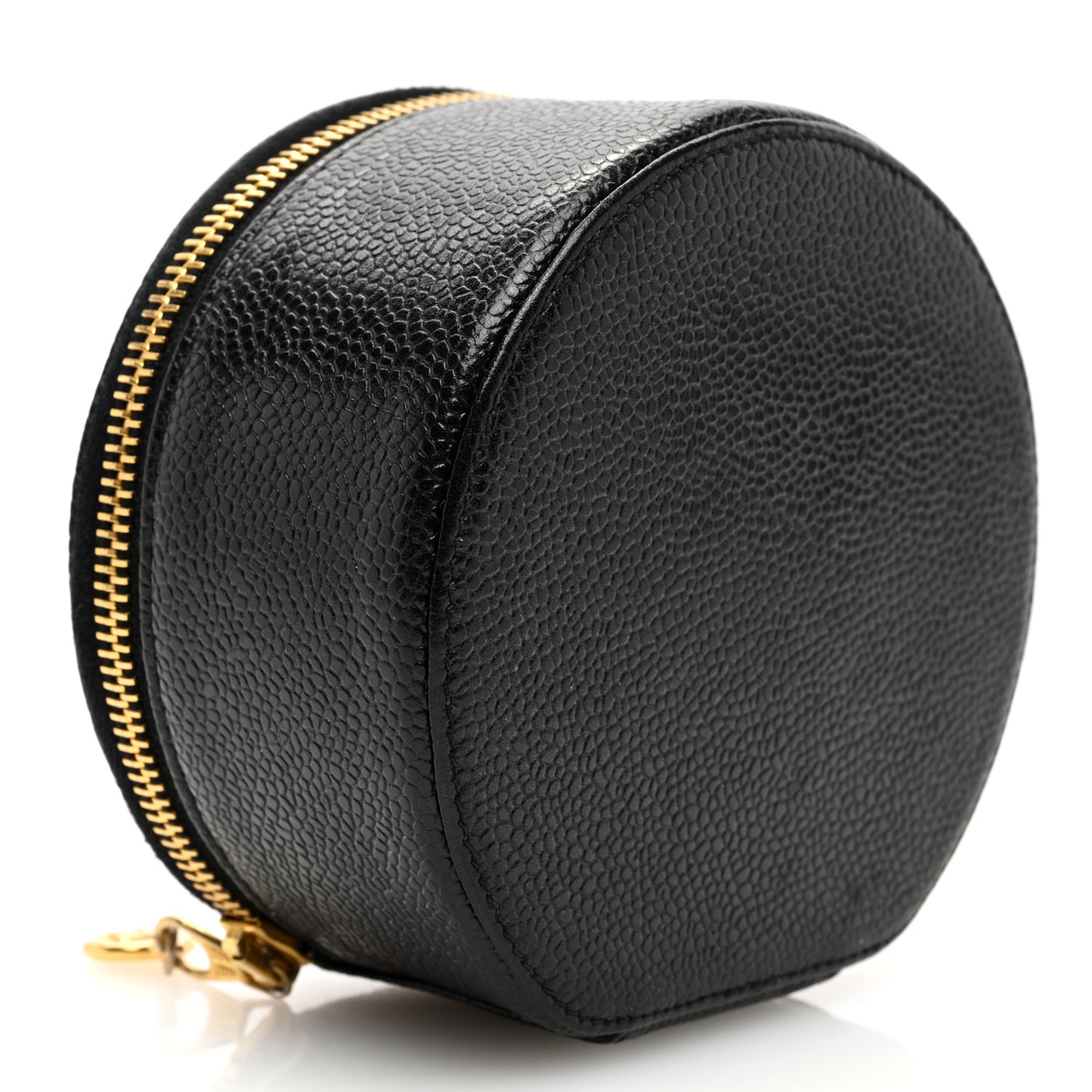 Caviar Round Jewelry Travel Case Black