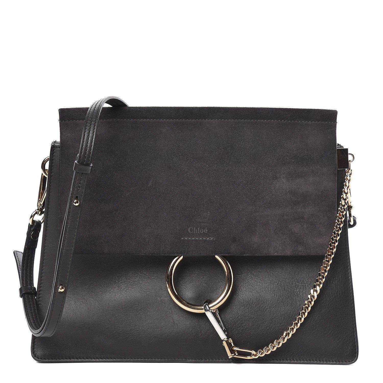 Chloe Suede Calfskin Medium Faye Shoulder Bag Carbon Grey 1 of 10