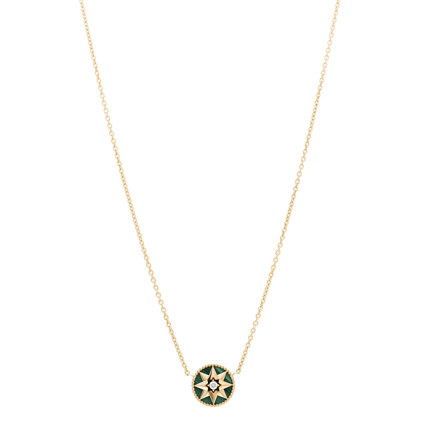 18K Yellow Gold Diamond Malachite Rose Des Vents Necklace
