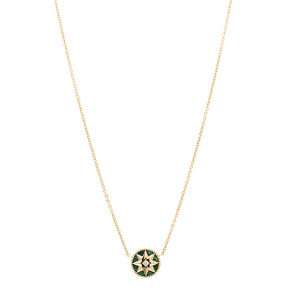 Christian Dior 18K Yellow Gold Diamond Malachite Rose Des Vents Necklace 1 of 7