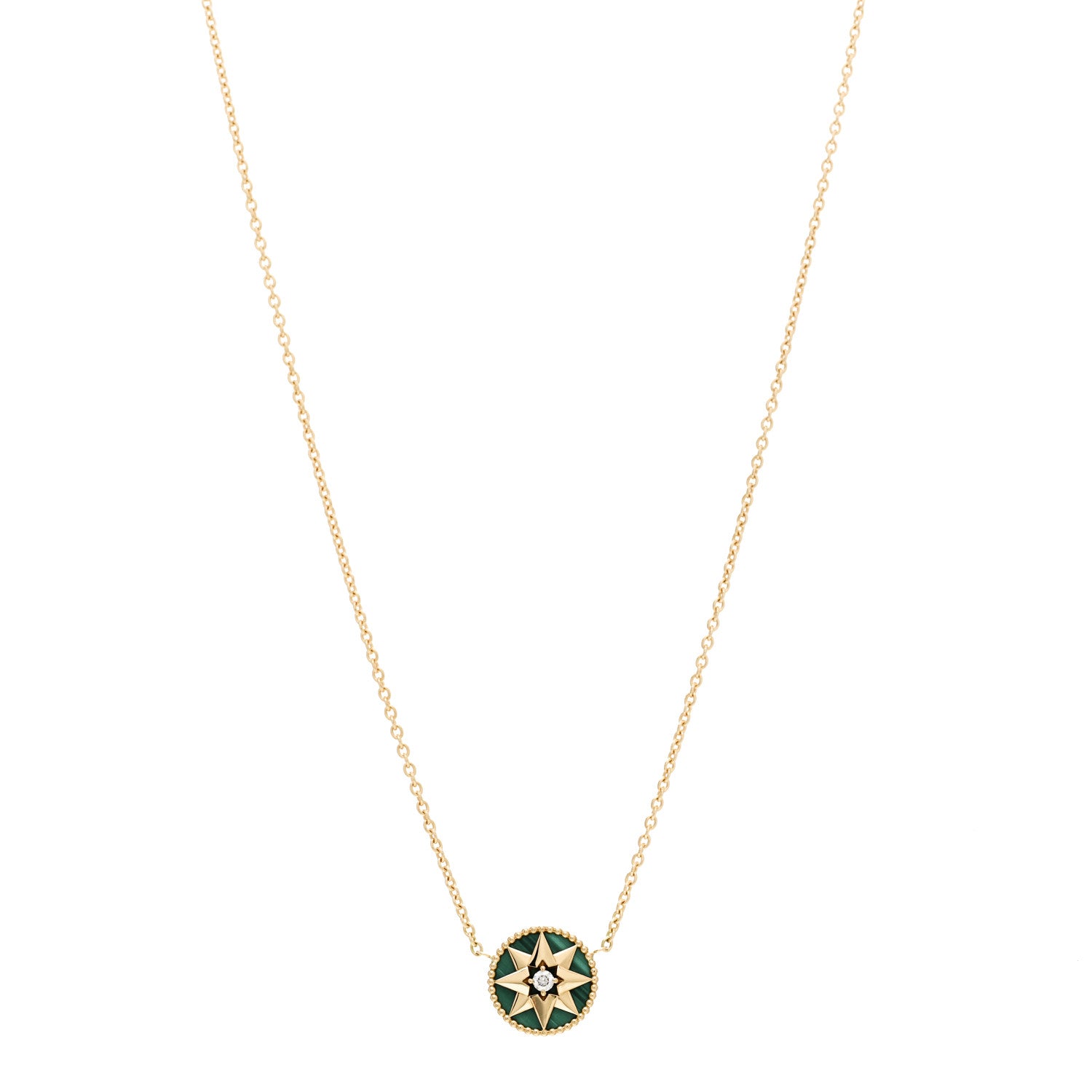 Christian Dior 18K Yellow Gold Diamond Malachite Rose Des Vents Necklace 1 of 7