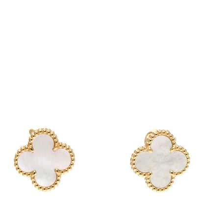 Van Cleef & Arpels 18K Yellow Gold Mother of Pearl Vintage Alhambra Earrings 1 of 6