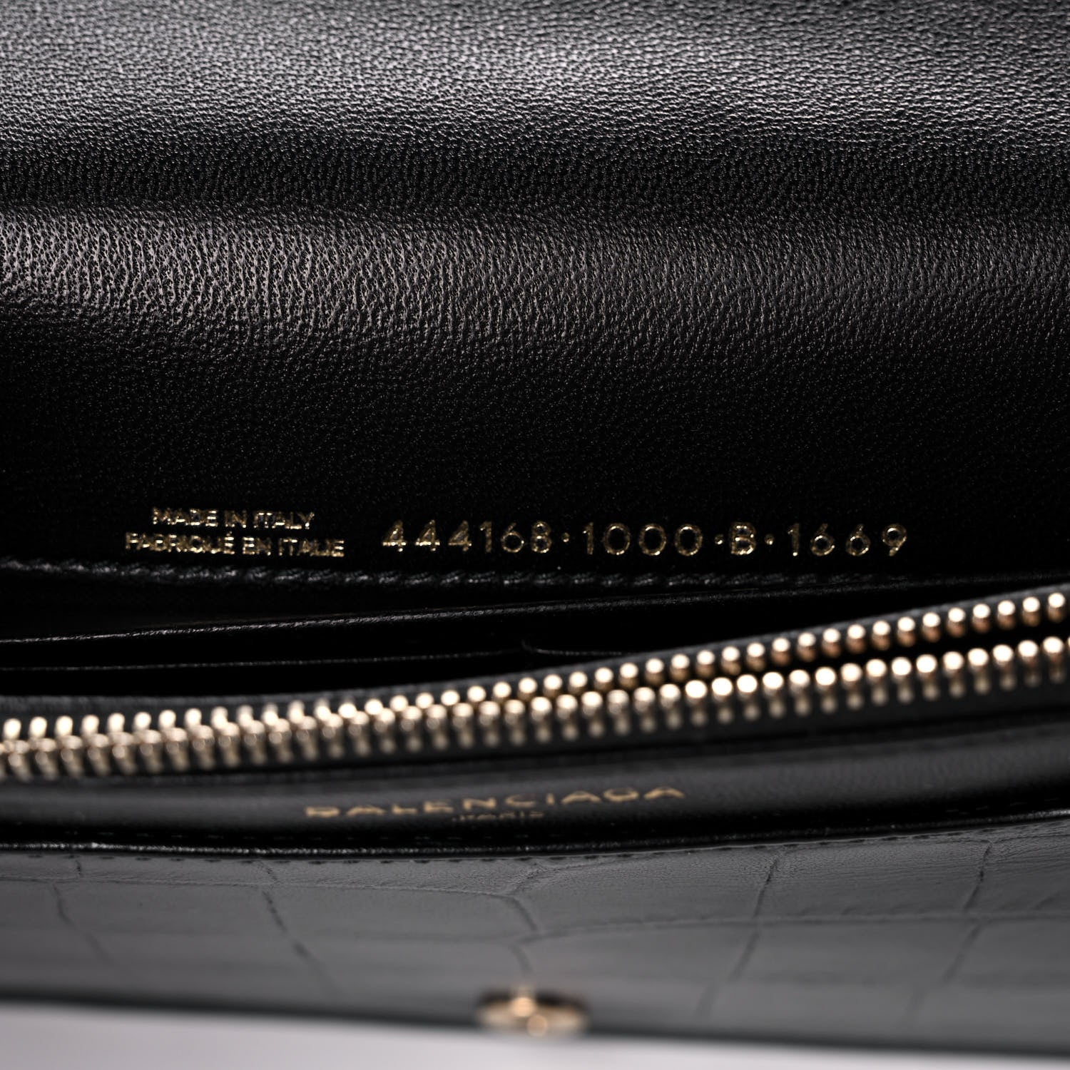 Balenciaga Calfskin Crocodile Embossed Classic Silver Hardware Wallet on Chain Black 6 of 9