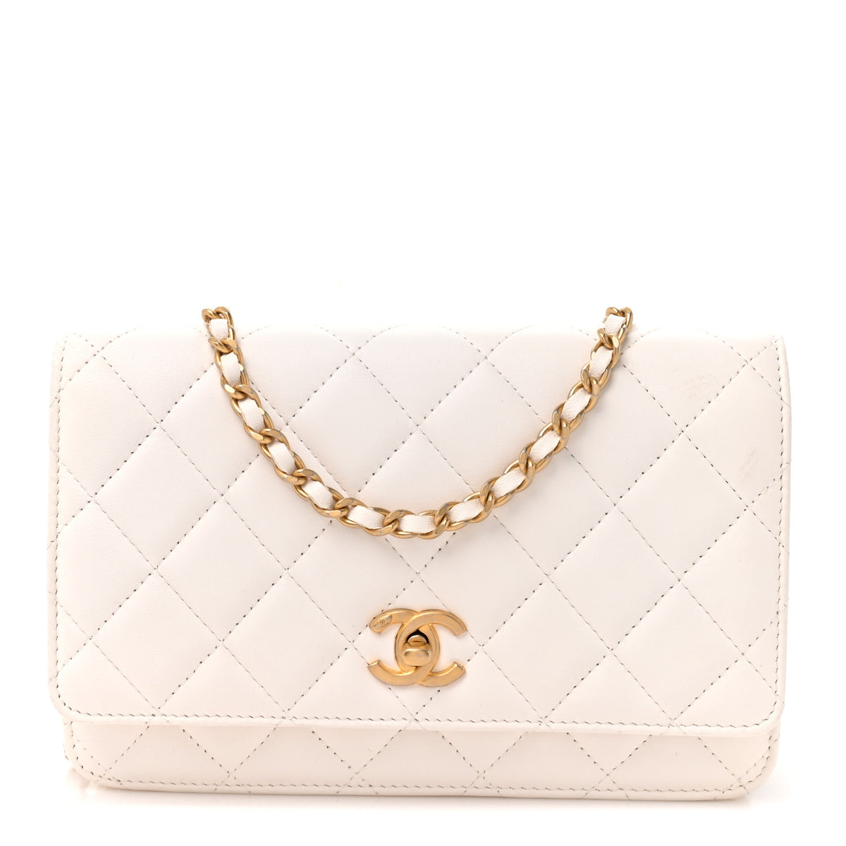 Chanel Lambskin Quilted CC Pearl Crush Wallet on Chain WOC White 1 of 11