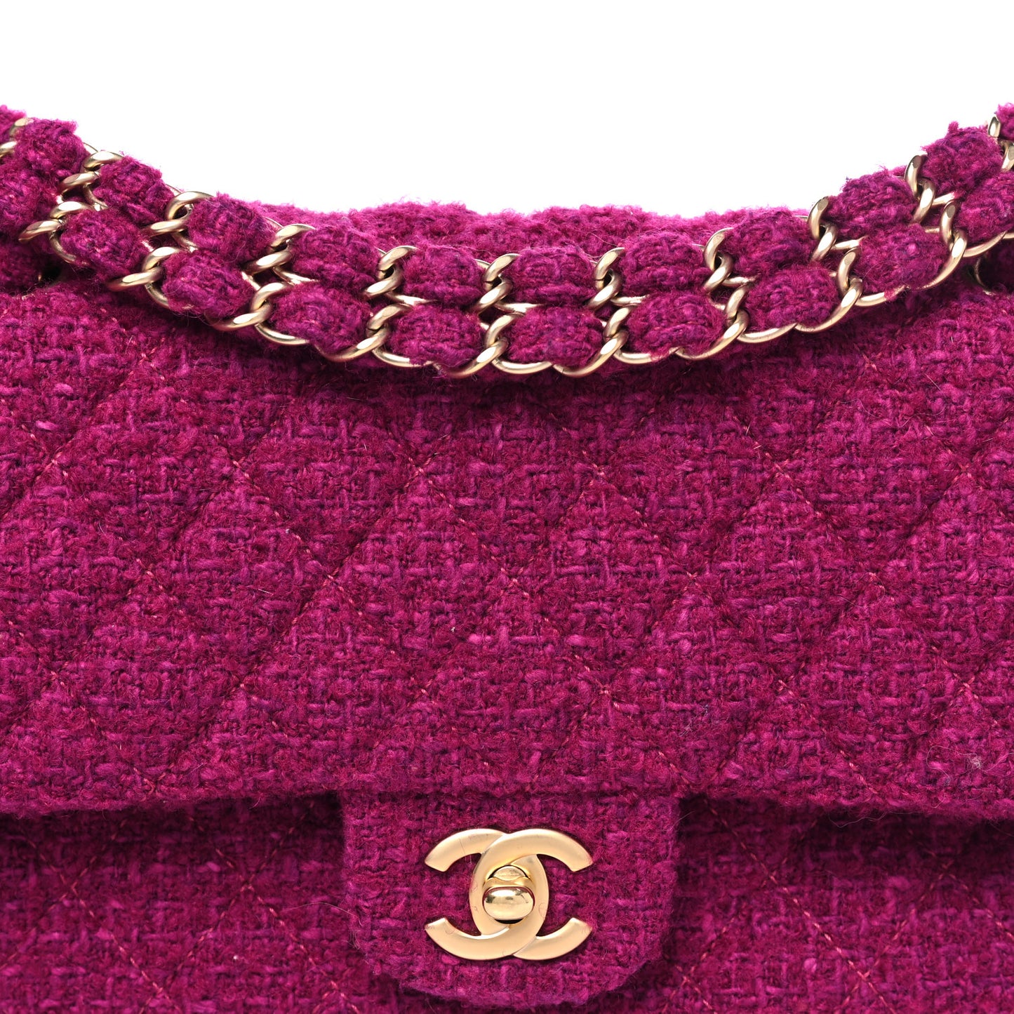 Tweed Quilted Double Flap Fuchsia