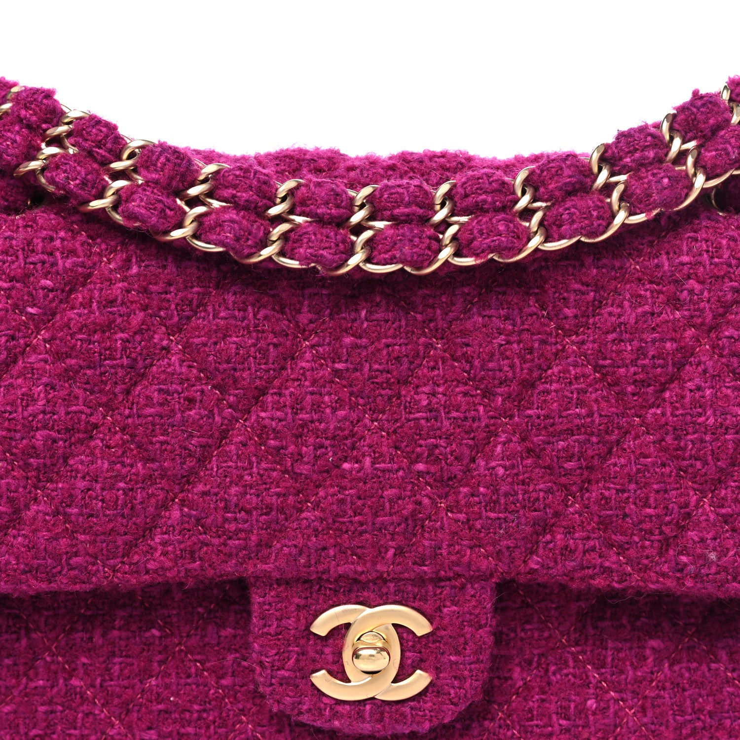 Chanel Tweed Quilted Double Flap Fuchsia 8 of 11