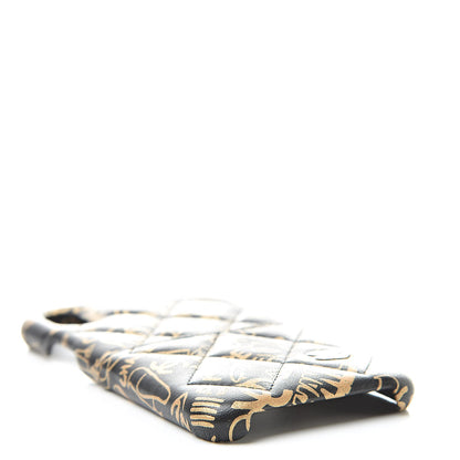 Chanel Lambskin Quilted iPhone X Coco Tech Egyptian Graffiti Case Black Gold 4 of 7