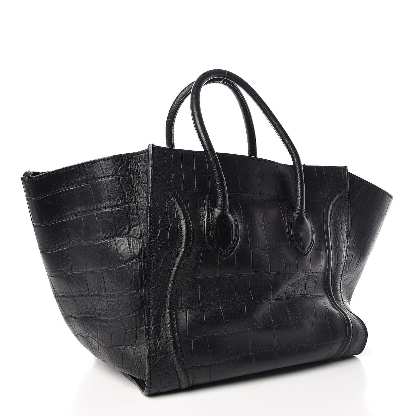 Crocodile Embossed Calfskin Medium Phantom Luggage Black