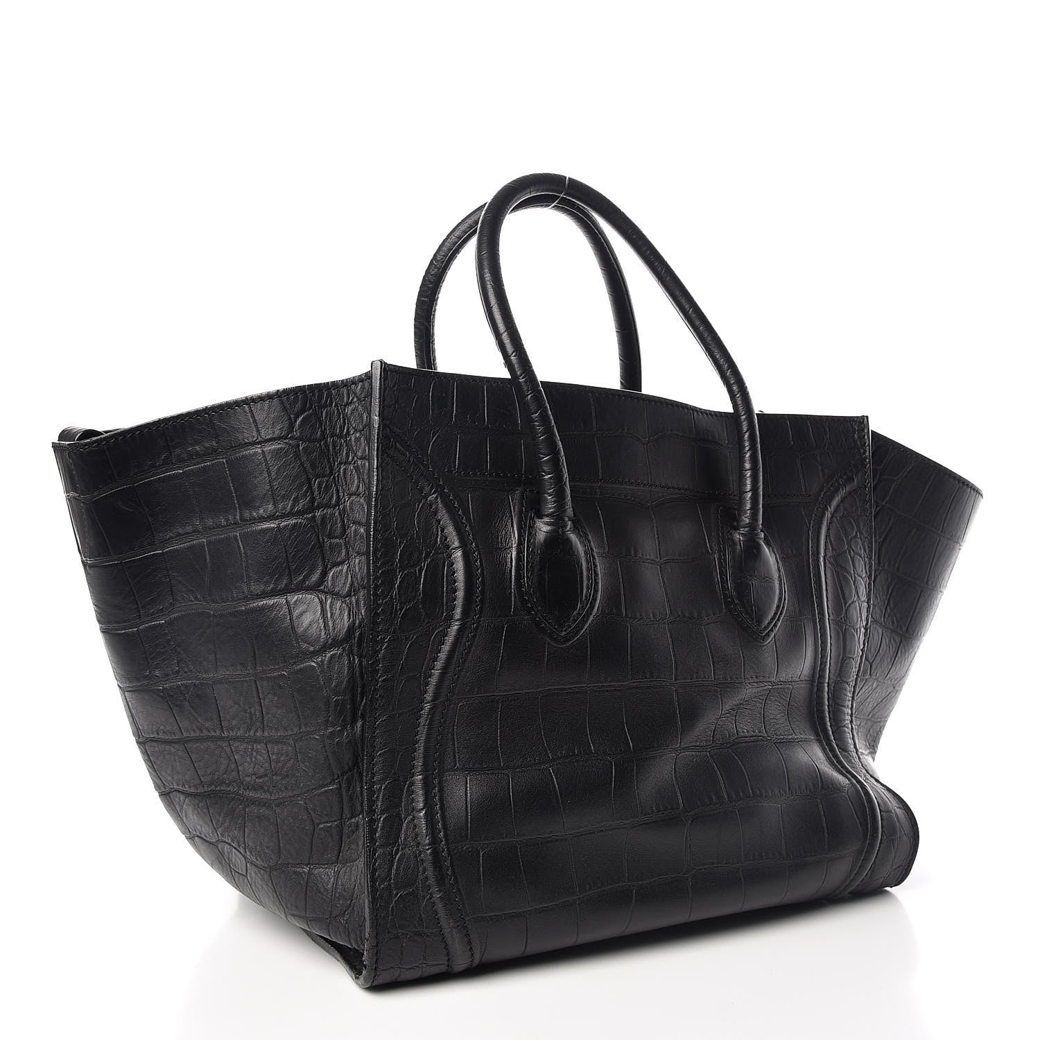 Celine Crocodile Embossed Calfskin Medium Phantom Luggage Black 3 of 19