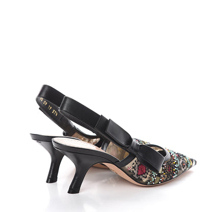 Christian Dior Calfskin Embroidered Beaded Sweet D Slingback Pumps 37.5 Black Turquoise 4 of 7