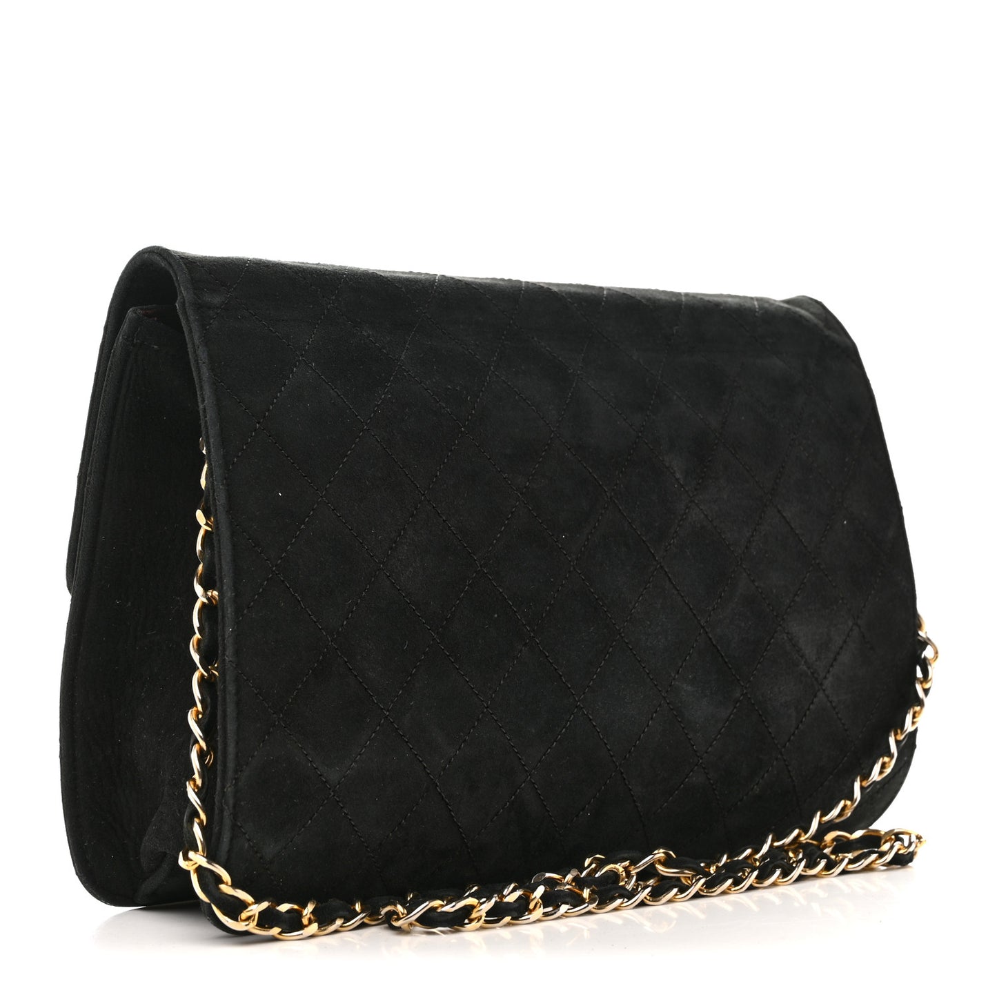 Suede Quilted Medium Single Flap Black