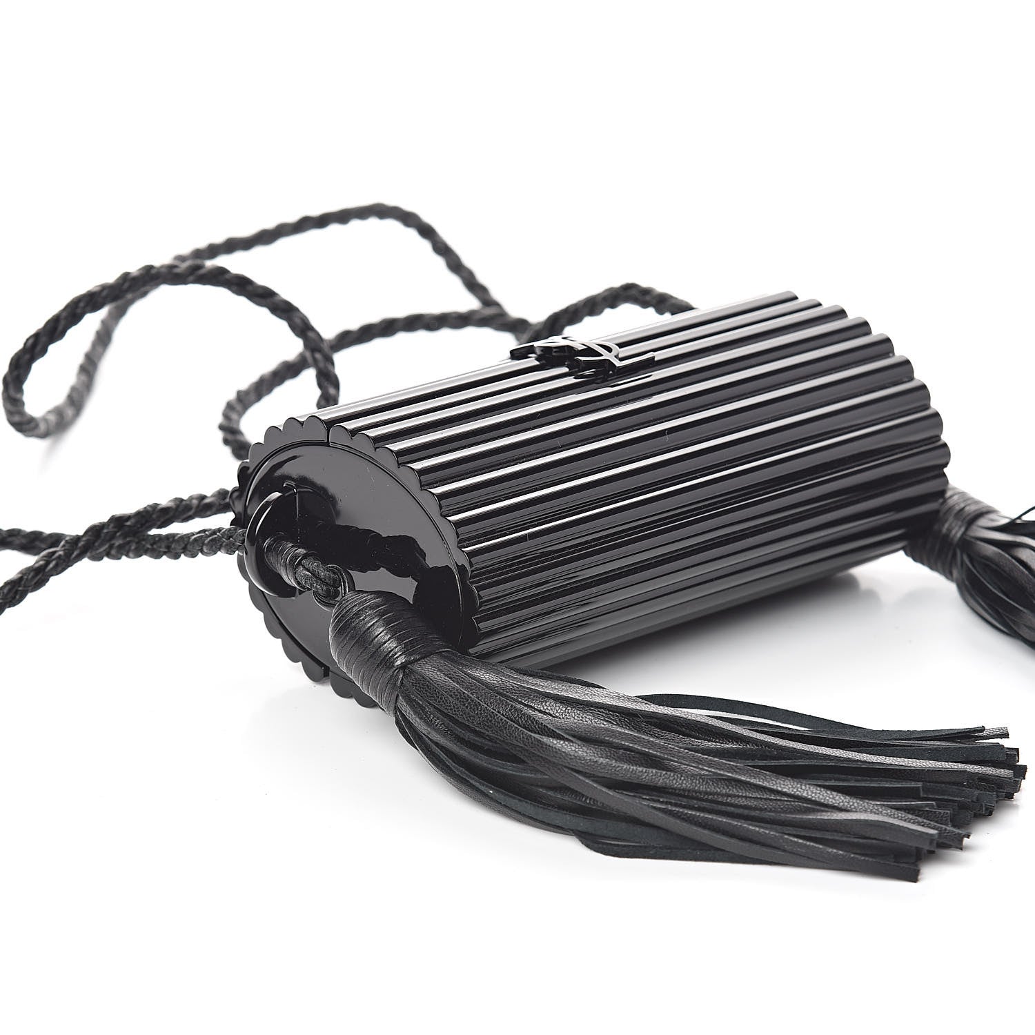 Saint Laurent Ribbed Plexiglass Lambskin Fringe Monogram Opium Box Bag Black 7 of 8