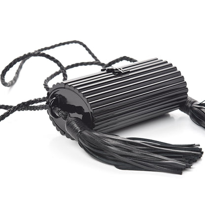Saint Laurent Ribbed Plexiglass Lambskin Fringe Monogram Opium Box Bag Black 7 of 8