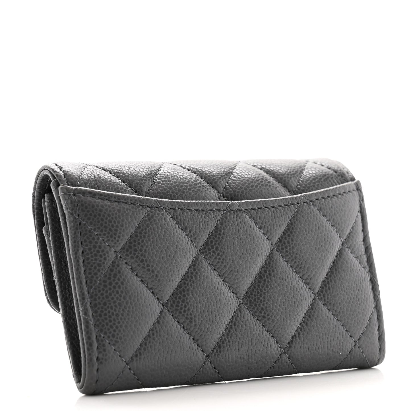 Caviar Quilted Flap Card Holder Wallet Dark Grey