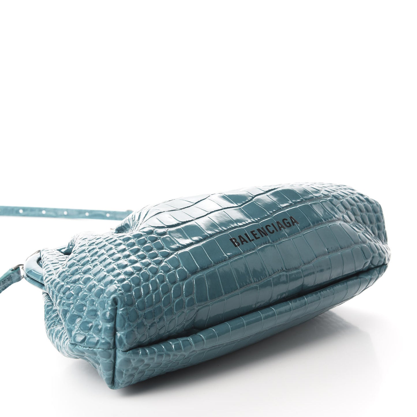 Shiny Supple Calfskin Logo Crocodile Embossed Cloud Crossbody Bag Jade Black