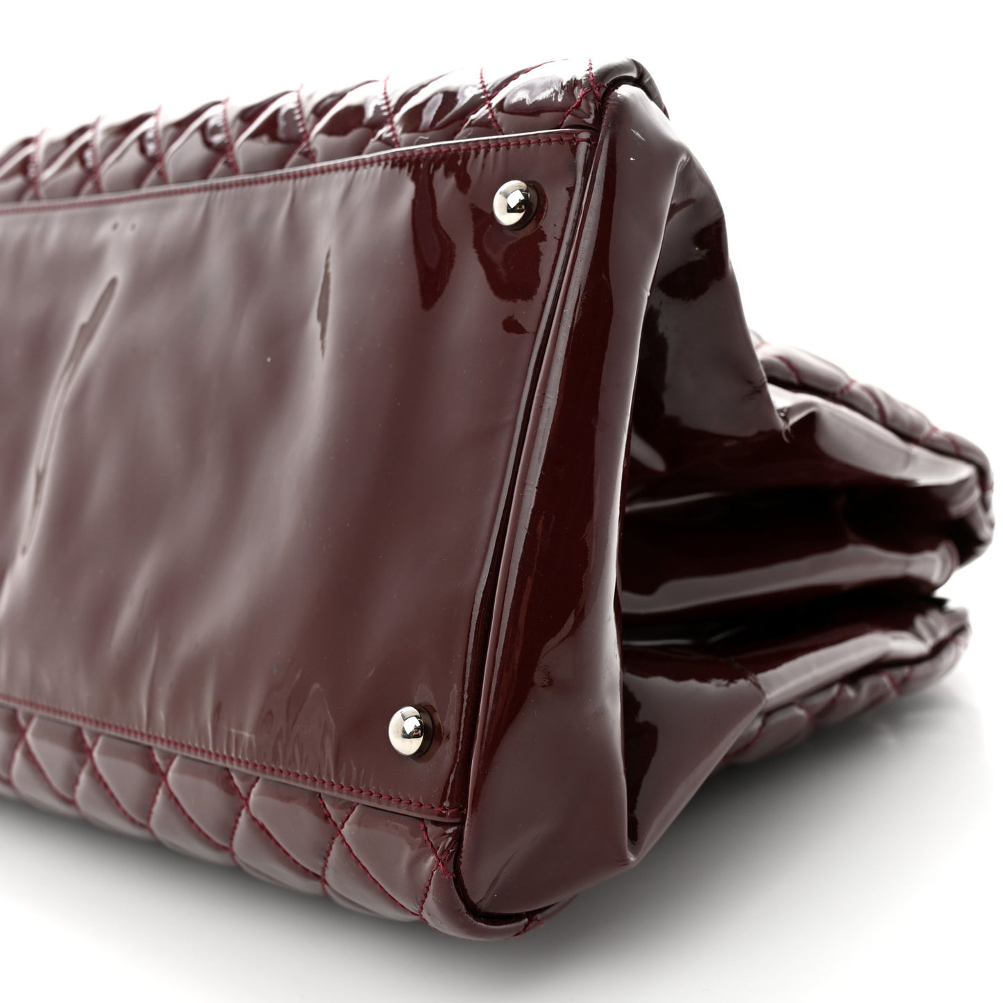 Patent Quilted Maxi Just Mademoiselle Bowling Bag Burgundy
