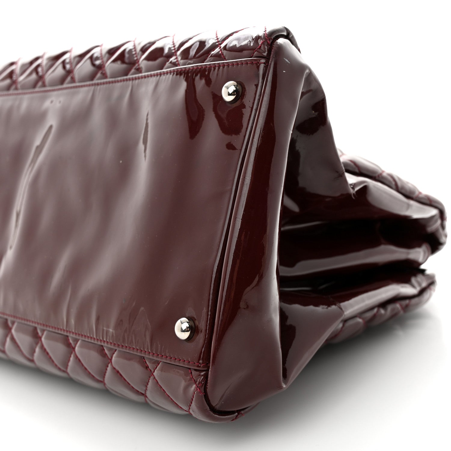 Chanel Patent Quilted Maxi Just Mademoiselle Bowling Bag Burgundy 12 of 24