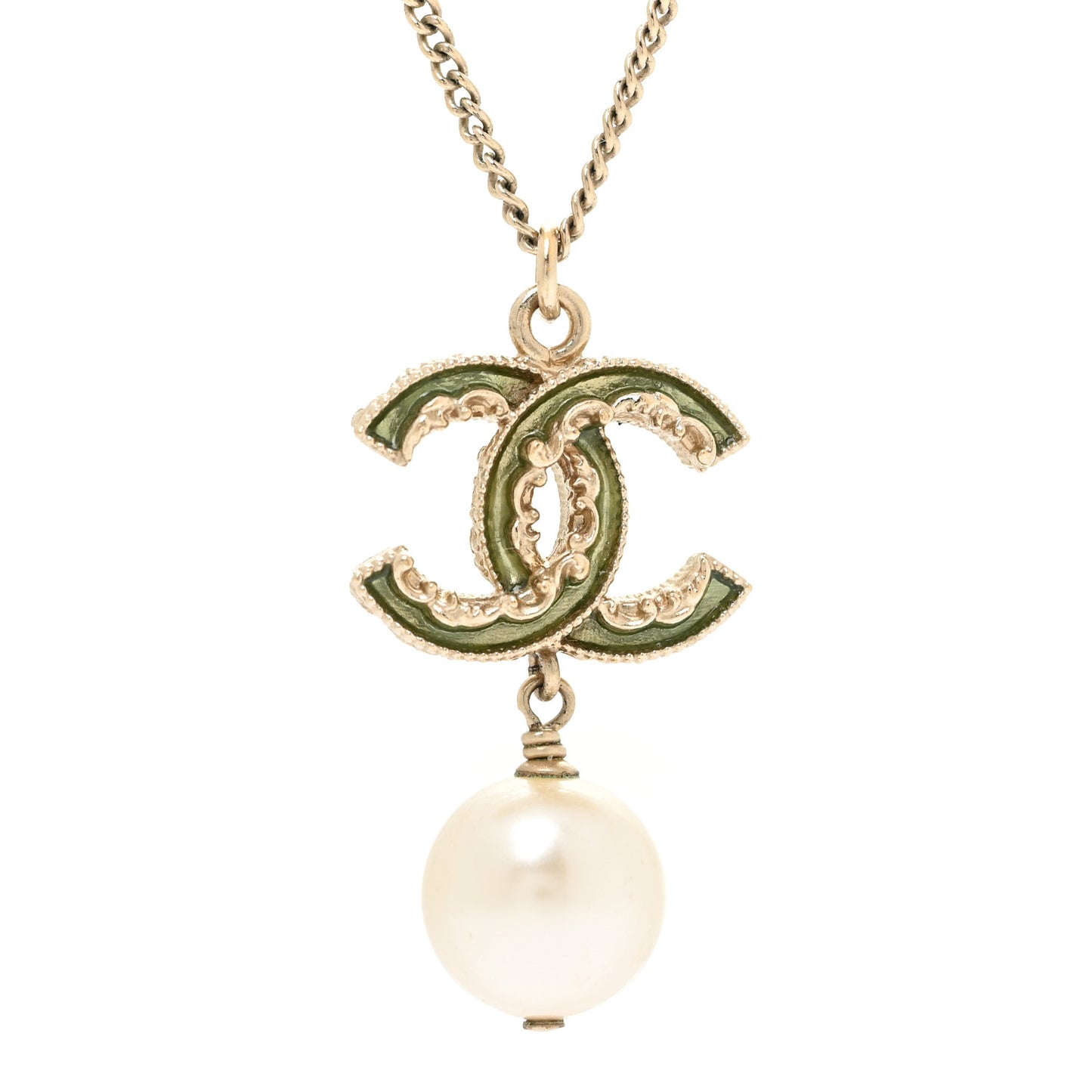 Crystal CC Pearl Drop Necklace Gold