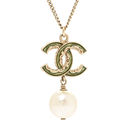 Chanel Crystal CC Pearl Drop Necklace Gold 4 of 5