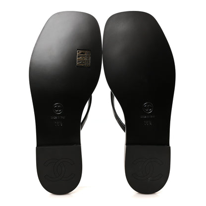 Chanel Goatskin CC Times Square Thong Sandals 38.5 Black 6 of 10