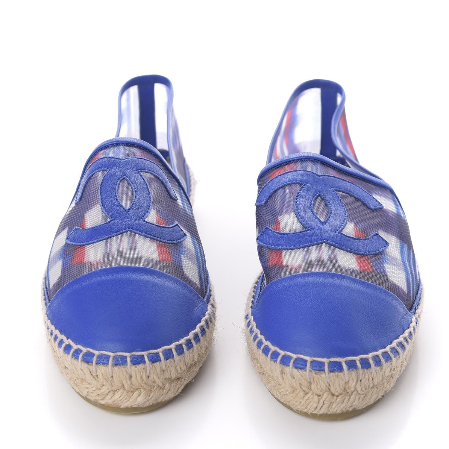Chanel Mesh Lambskin Plaid Print CC Espadrilles 40 Blue White Red 2 of 7