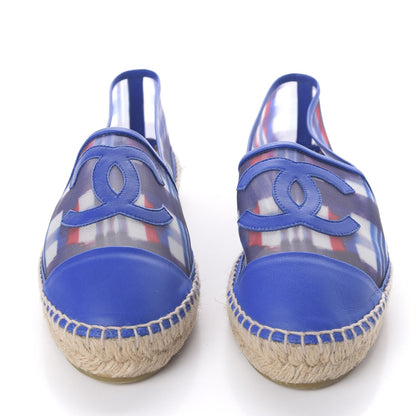 Chanel Mesh Lambskin Plaid Print CC Espadrilles 40 Blue White Red 2 of 7