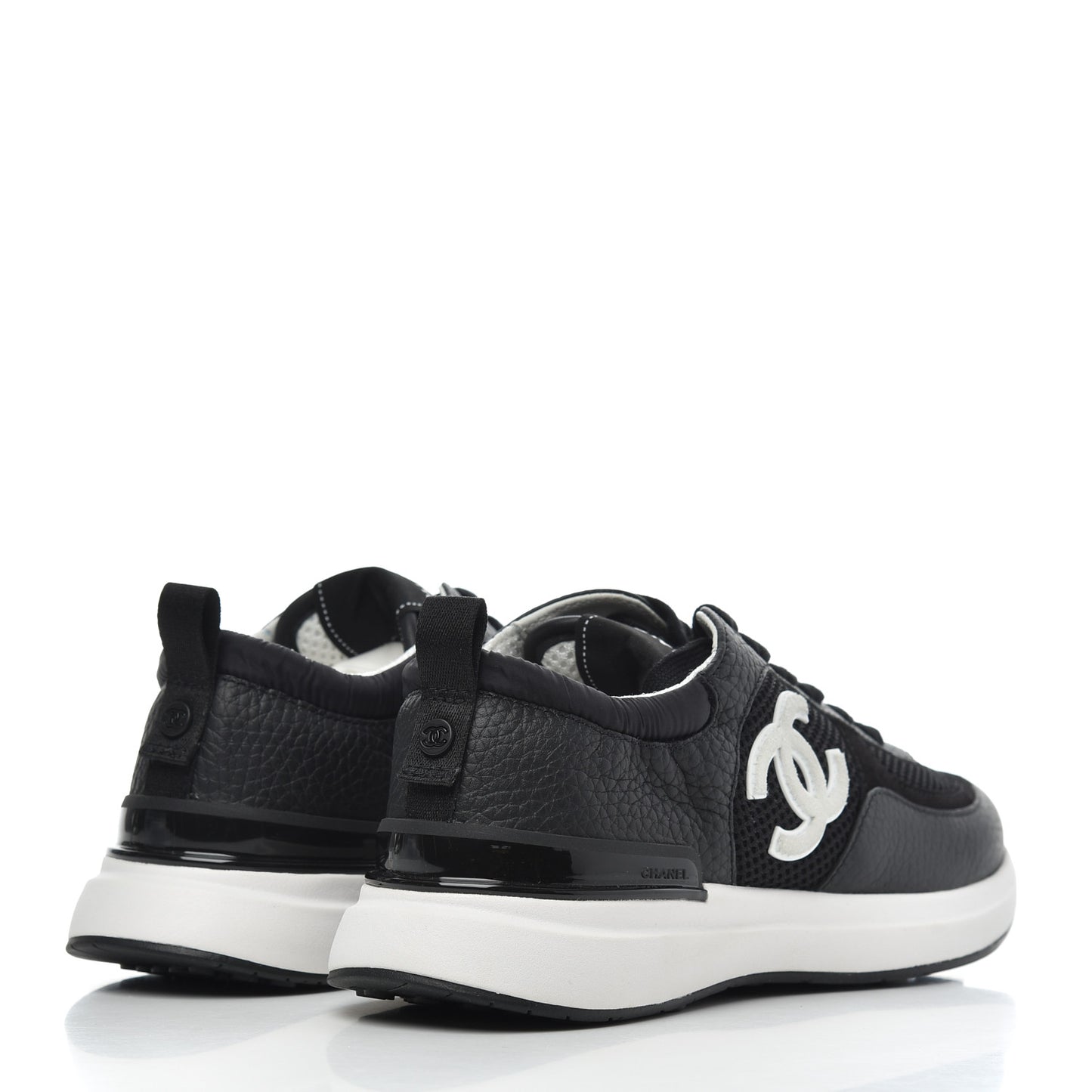 Calfskin Mesh Lycra Suede Womens Logo Sneakers 38.5 Black