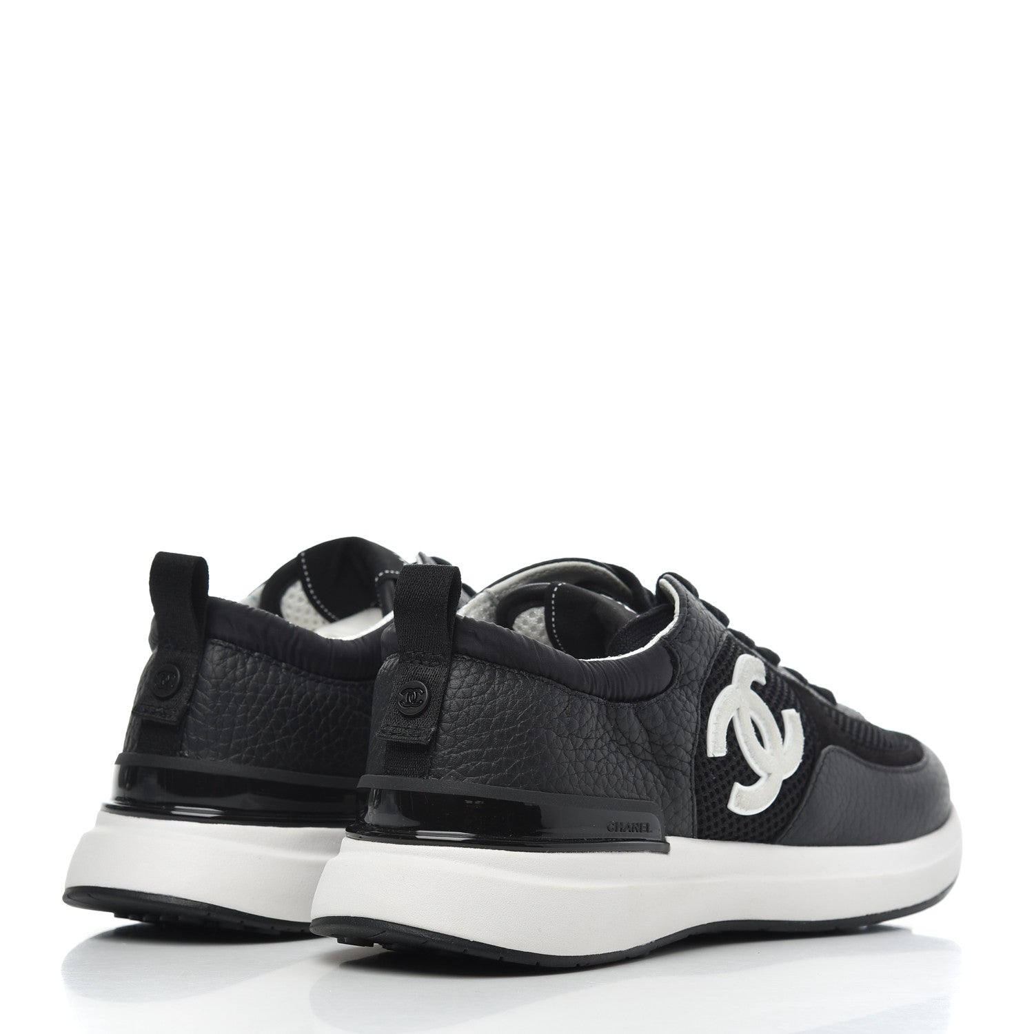 Chanel Calfskin Mesh Lycra Suede Womens Logo Sneakers 38.5 Black 4 of 9