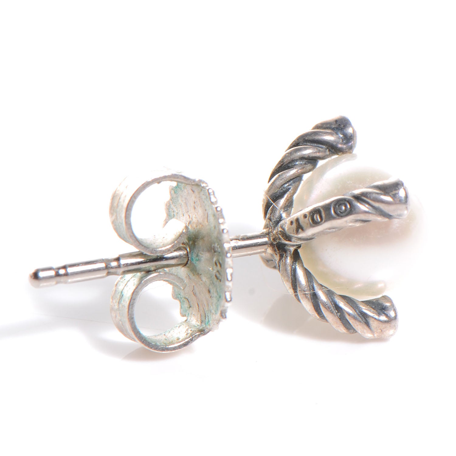 David Yurman Sterling Silver Diamond Pearl Small Earrings 3 of 5