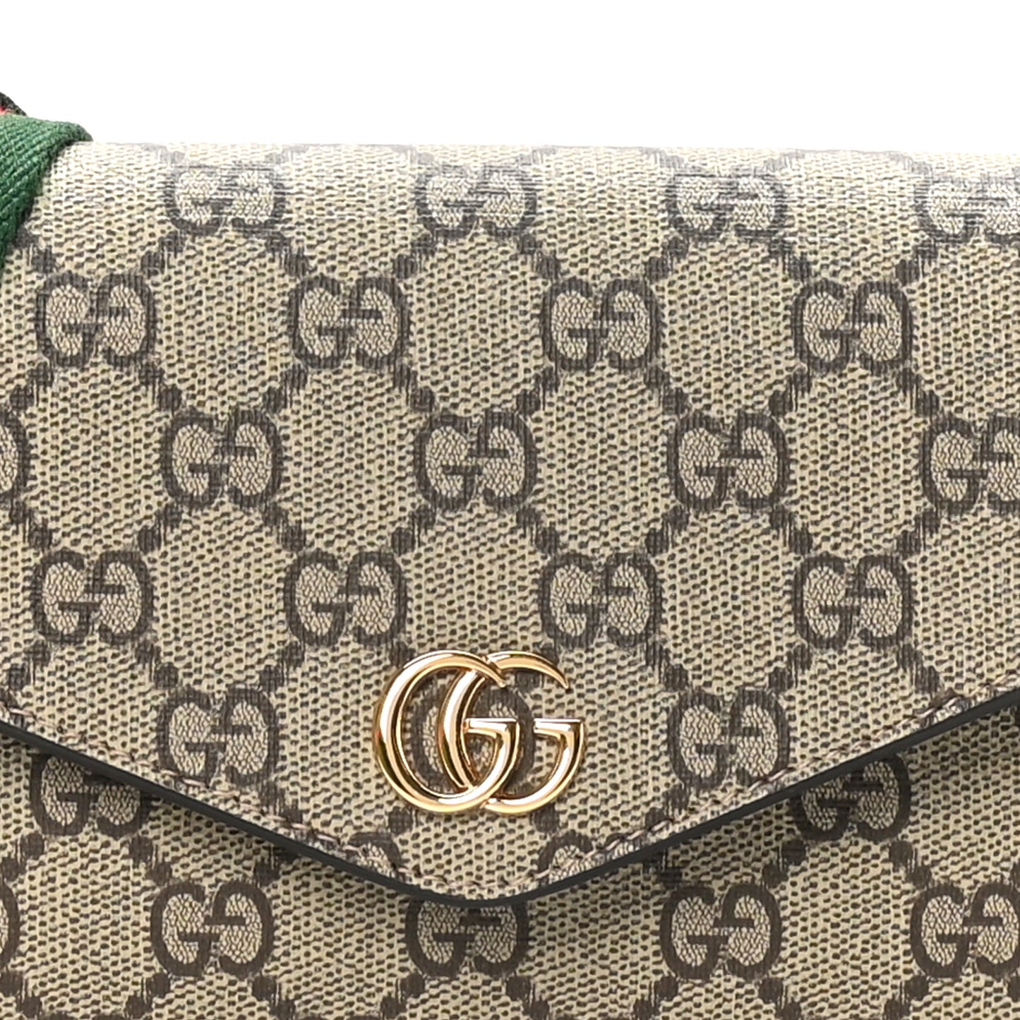 GG Supreme Monogram Textured Dollar Calfskin Web Mini Ophidia Envelope Shoulder Bag Beige Ebony New Acero