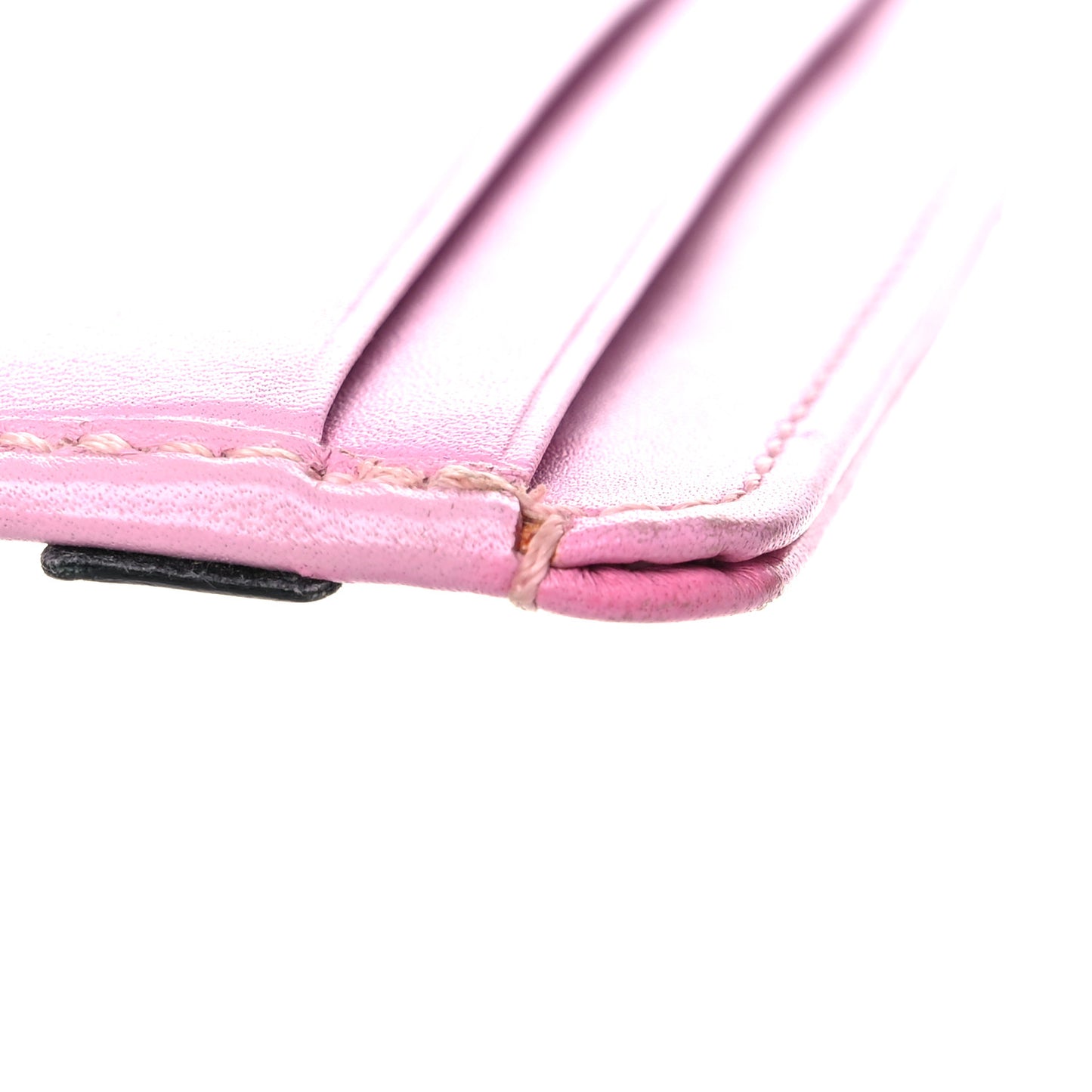 Calfskin Quilted Cambon Card Holder Pink Black