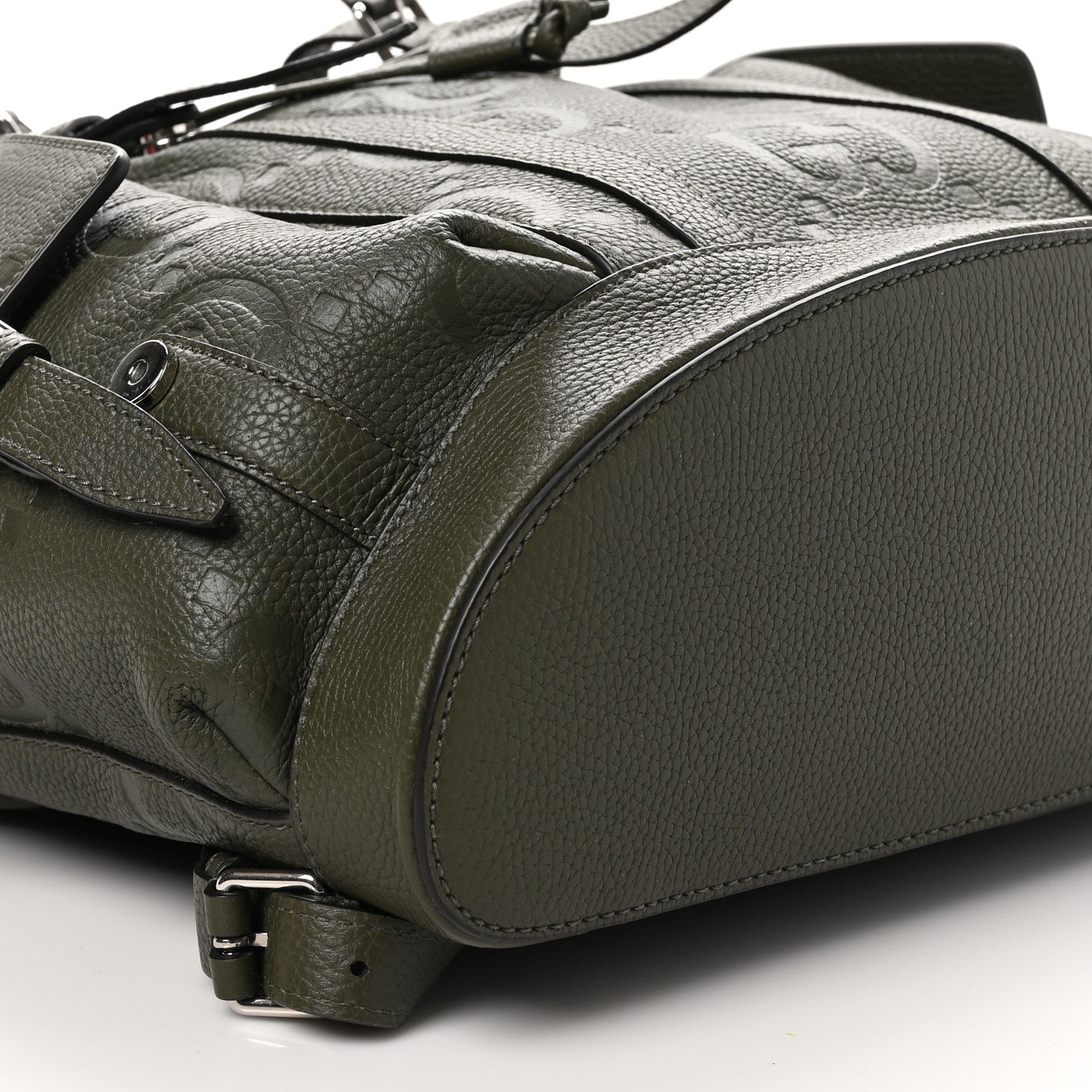 Gucci Piuma Calfskin Jumbo GG Embossed Double Buckle Backpack  Vintage Olive 9 of 10