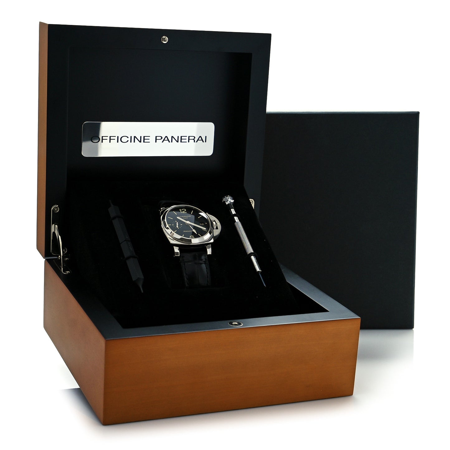 Stainless Steel Alligator 42mm Luminor 1950 3 Day GMT Automatic Watch Black PAM00535