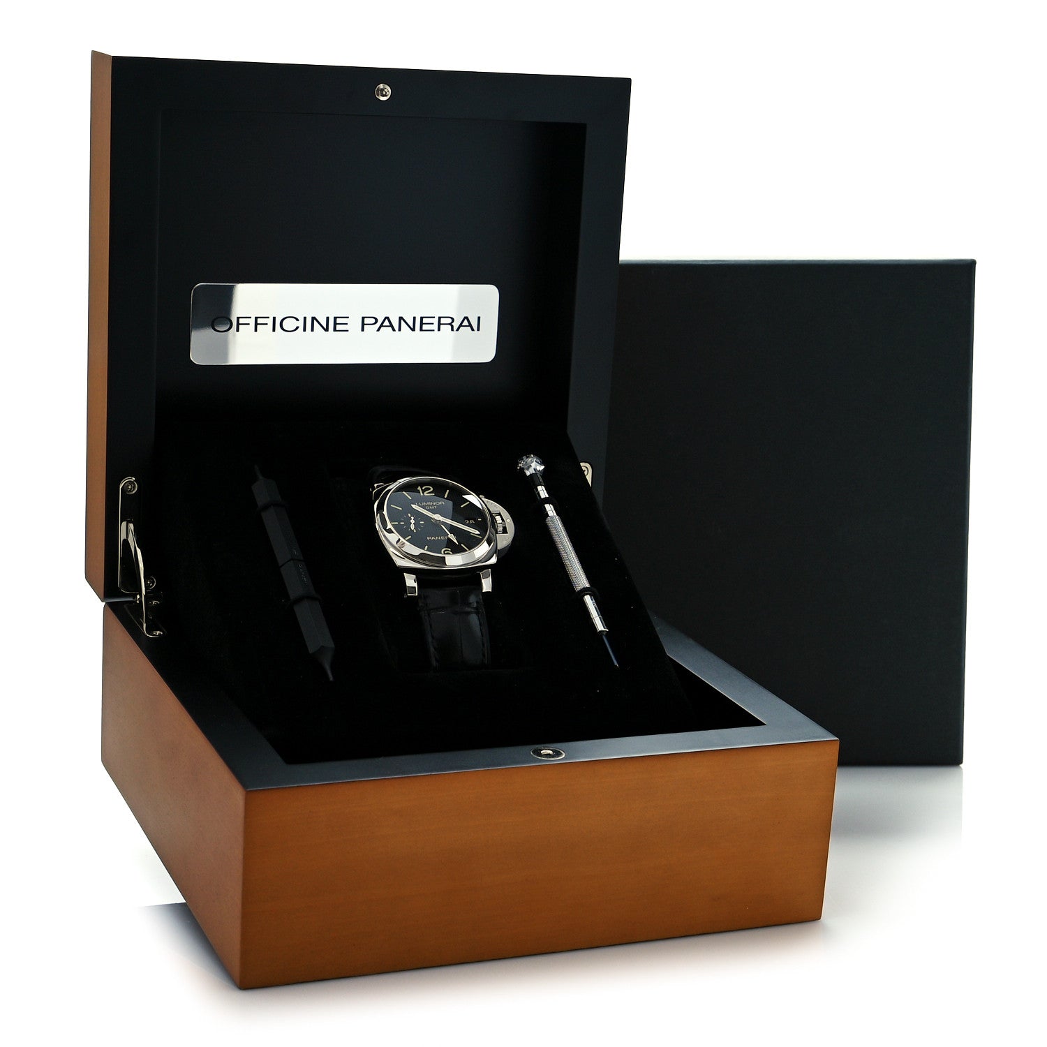 Panerai Stainless Steel Alligator 42mm Luminor 1950 3 Day GMT Automatic Watch Black PAM00535 5 of 5