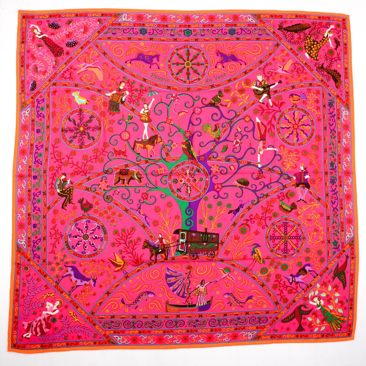 Cashmere Silk Peuple Du Vent Shawl 140 Rose Indien Orange Vert