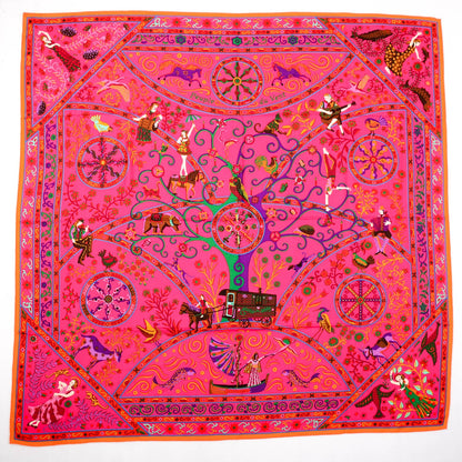 Hermes Cashmere Silk Peuple Du Vent Shawl 140 Rose Indien Orange Vert 2 of 6