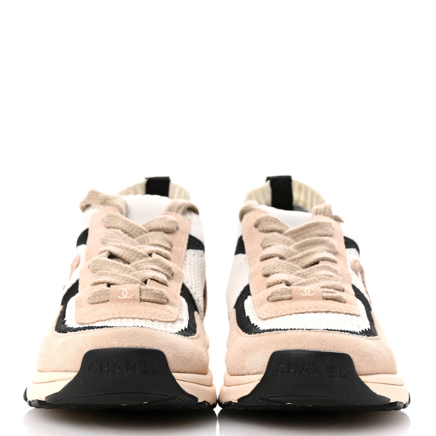Mesh Suede Fabric Womens CC Sneakers 36 Light Pink White Black