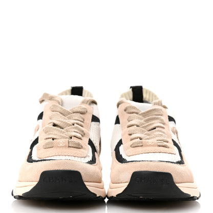 Chanel Mesh Suede Fabric Womens CC Sneakers 36 Light Pink White Black 3 of 10