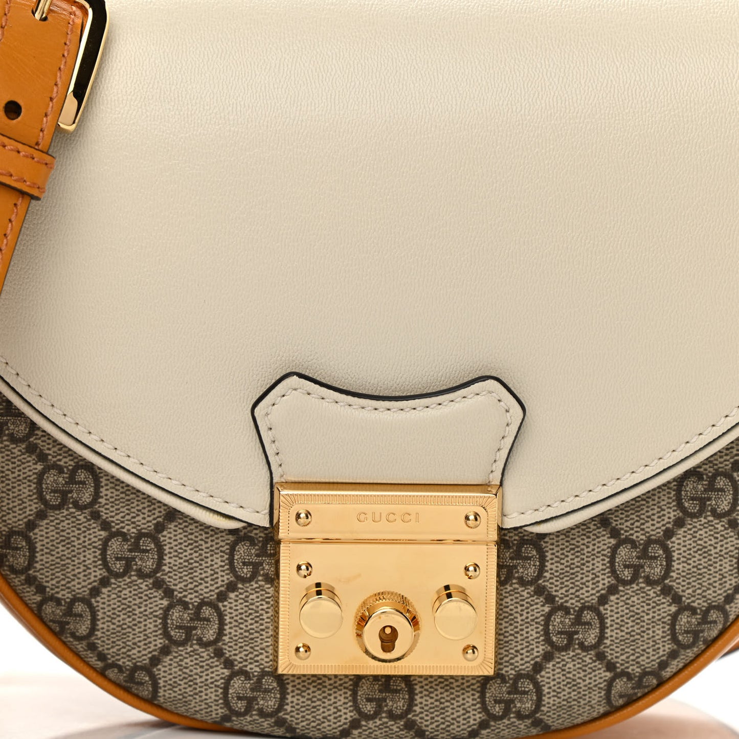 GG Supreme Monogram Calfskin Small Padlock Messenger Shoulder Bag Beige Mystic White Sun Oil
