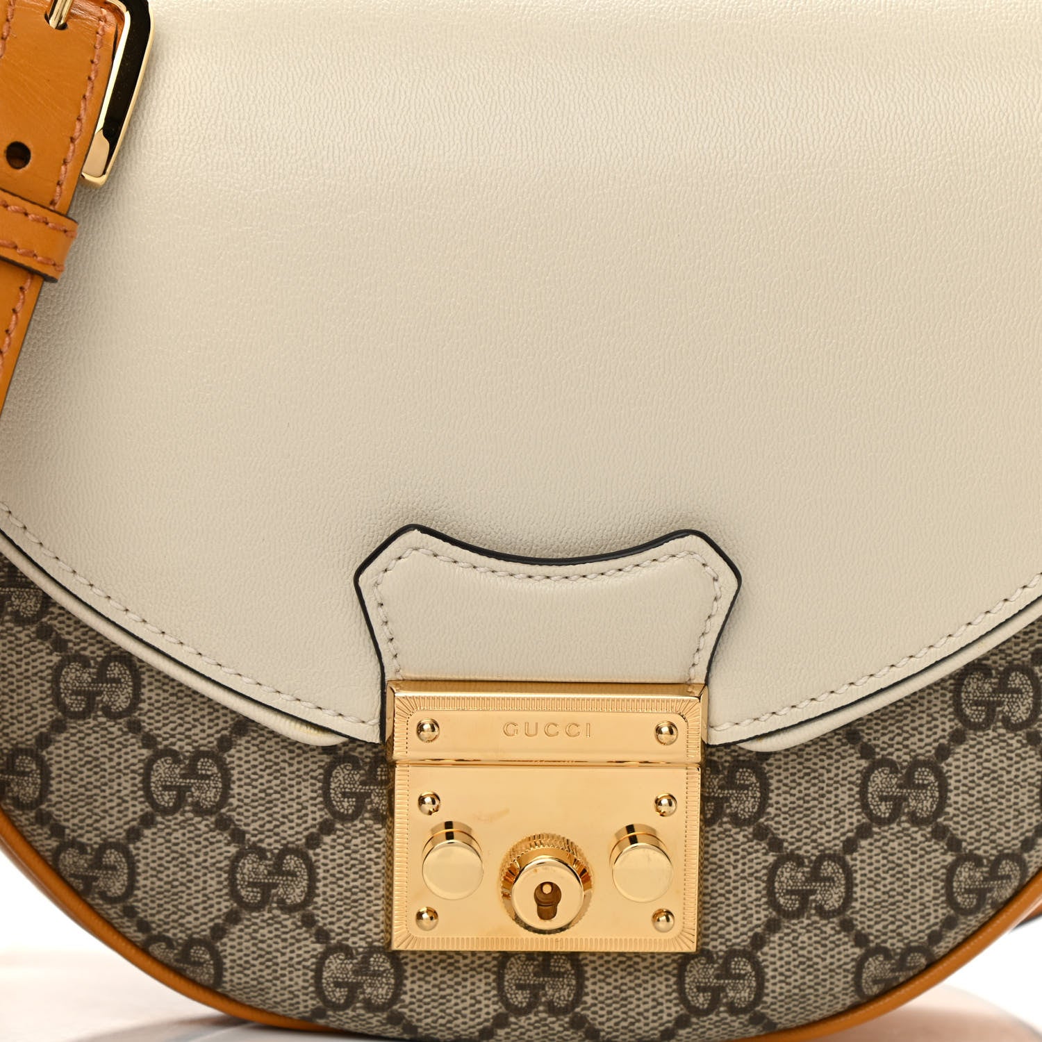 Gucci GG Supreme Monogram Calfskin Small Padlock Messenger Shoulder Bag Beige Mystic White Sun Oil 8 of 10