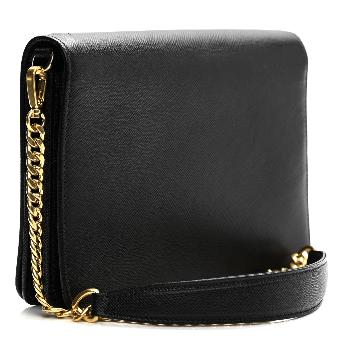 Saffiano Lux Monochrome Chain Wallet Black