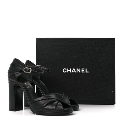 Chanel Lambskin Pearl CC Sandals 39.5 Black 9 of 9
