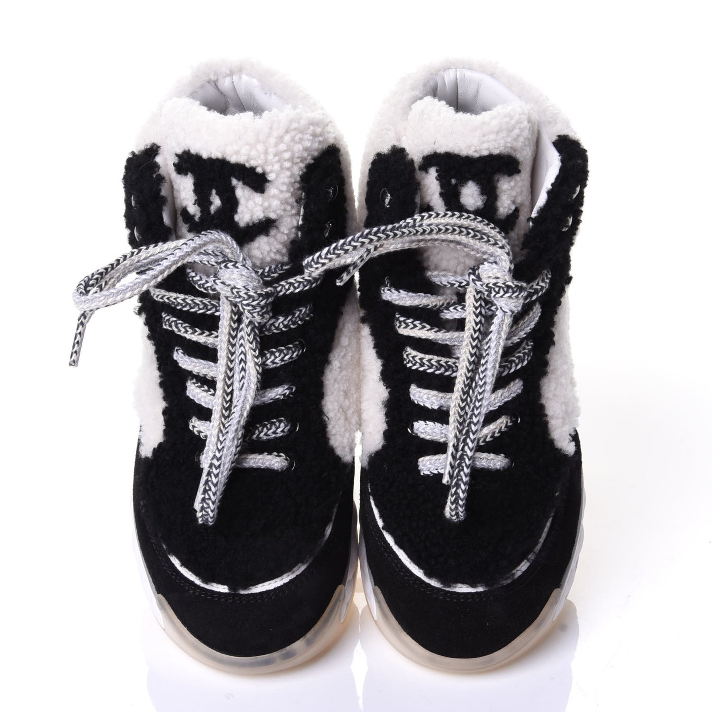 Shearling Suede CC High Top Sneakers 36 Black White
