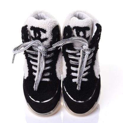 Chanel Shearling Suede CC High Top Sneakers 36 Black White 5 of 10