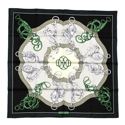 Hermes Silk Lift Profile Scarf 90 Vert Black Gris 1 of 5