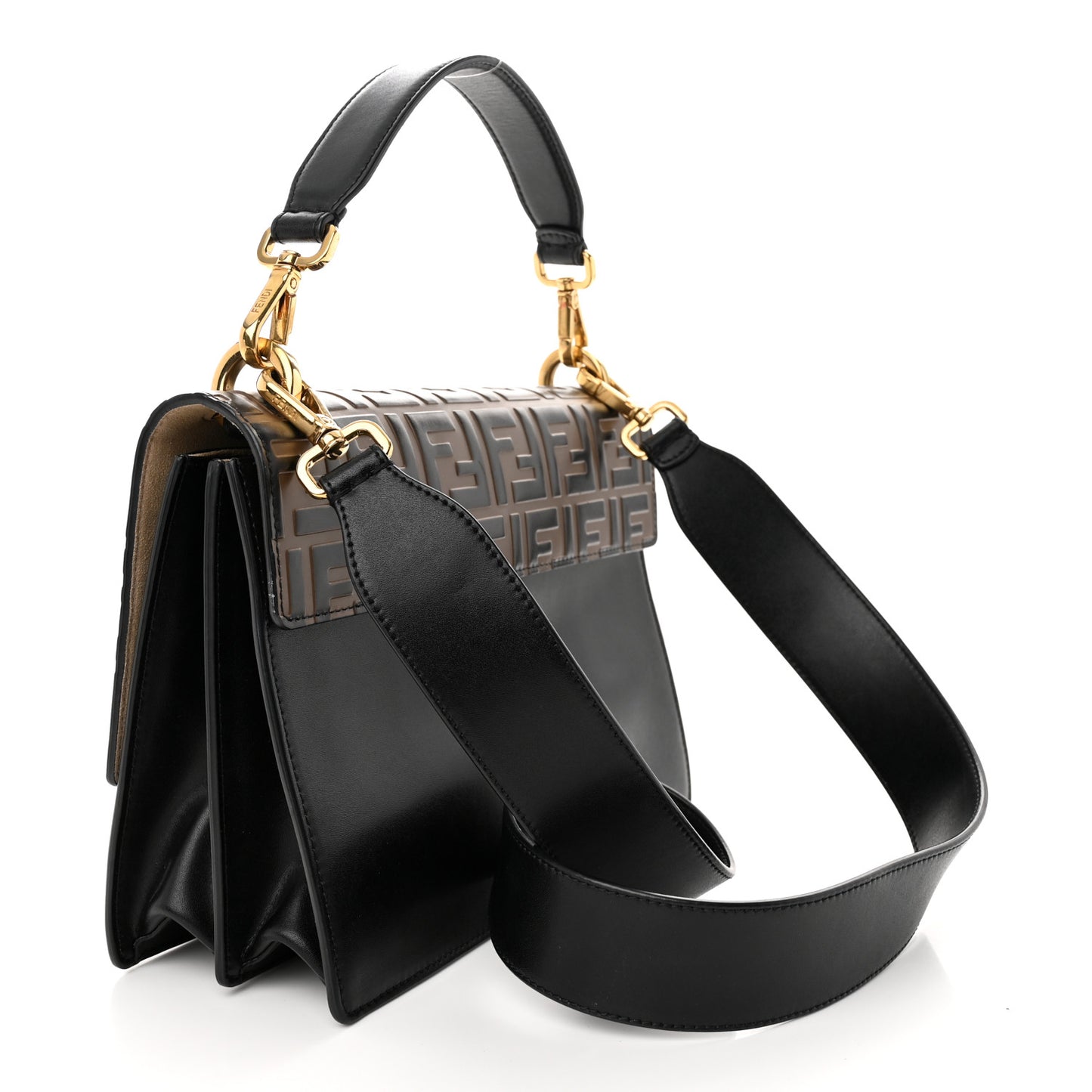 Vitello Liberty Bi-Color FF 1974 Embossed Chain Strap Kan U Shoulder Bag Black Maya