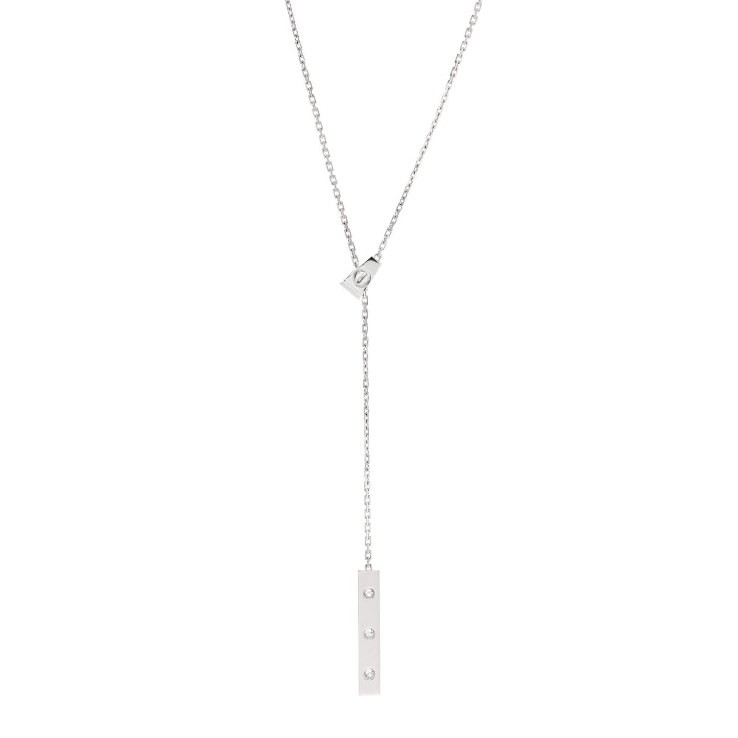 18K White Gold Diamond LOVE Lariat Necklace